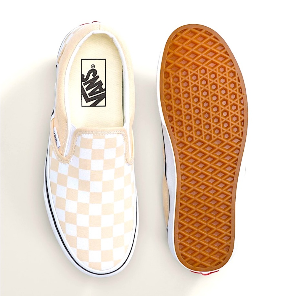 Vans Cream and White Checkered Slip-Ons